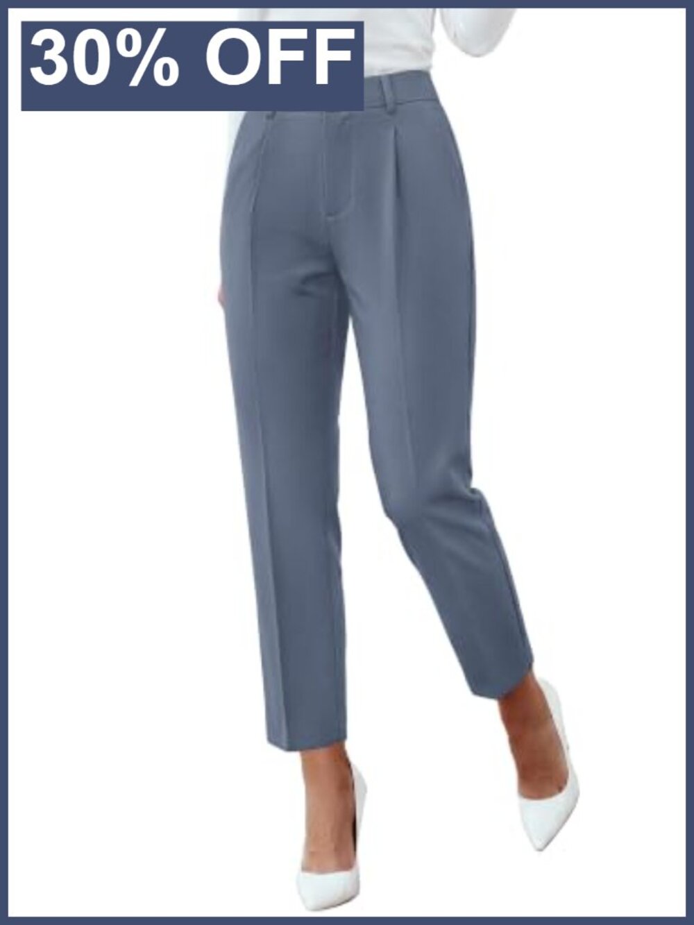 Women's Straight Leg Dress Pants Business Office Ankle Trousers with Pockets